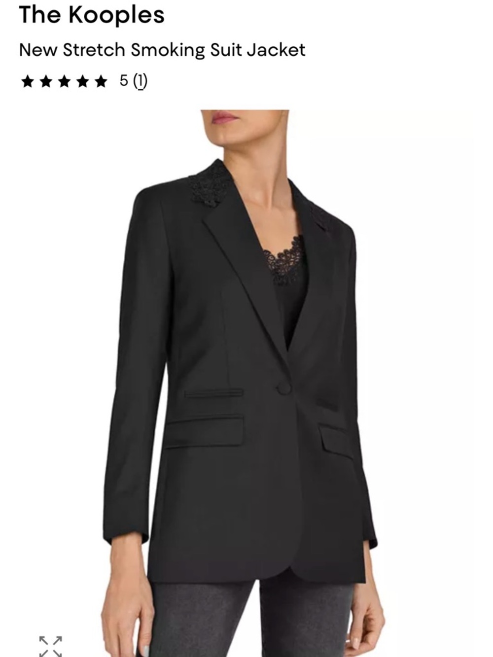 The Kooples Black Stretch Smoking Blazer with Lace Detail